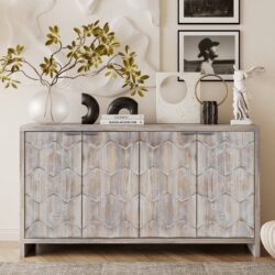 Accent Cabinet Farmhouse Style 4 Door Wooden Cabinet Sideboard Buffet Server Cabinet Storage Cabinet, For Living Room, Entryway, Hallway, Office, Kitchen And Dining Room - Natural Wood Wash