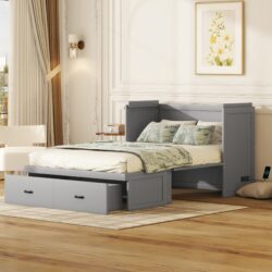 Full Size Murphy Bed With USB Port And A Large Drawer - Gray