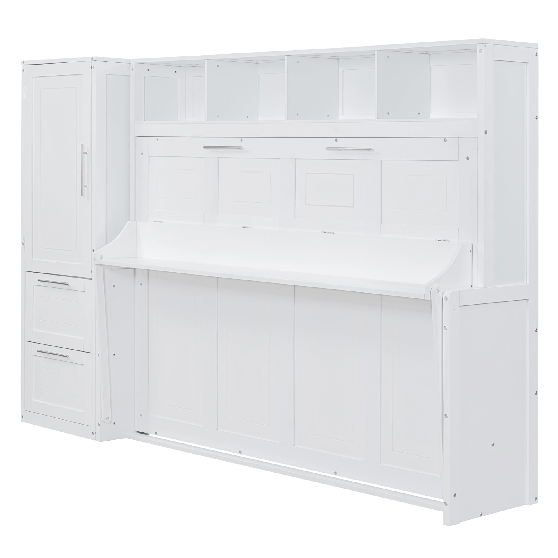 Full Size Murphy Wall Bed With Closet And Drawers - White - Image 5
