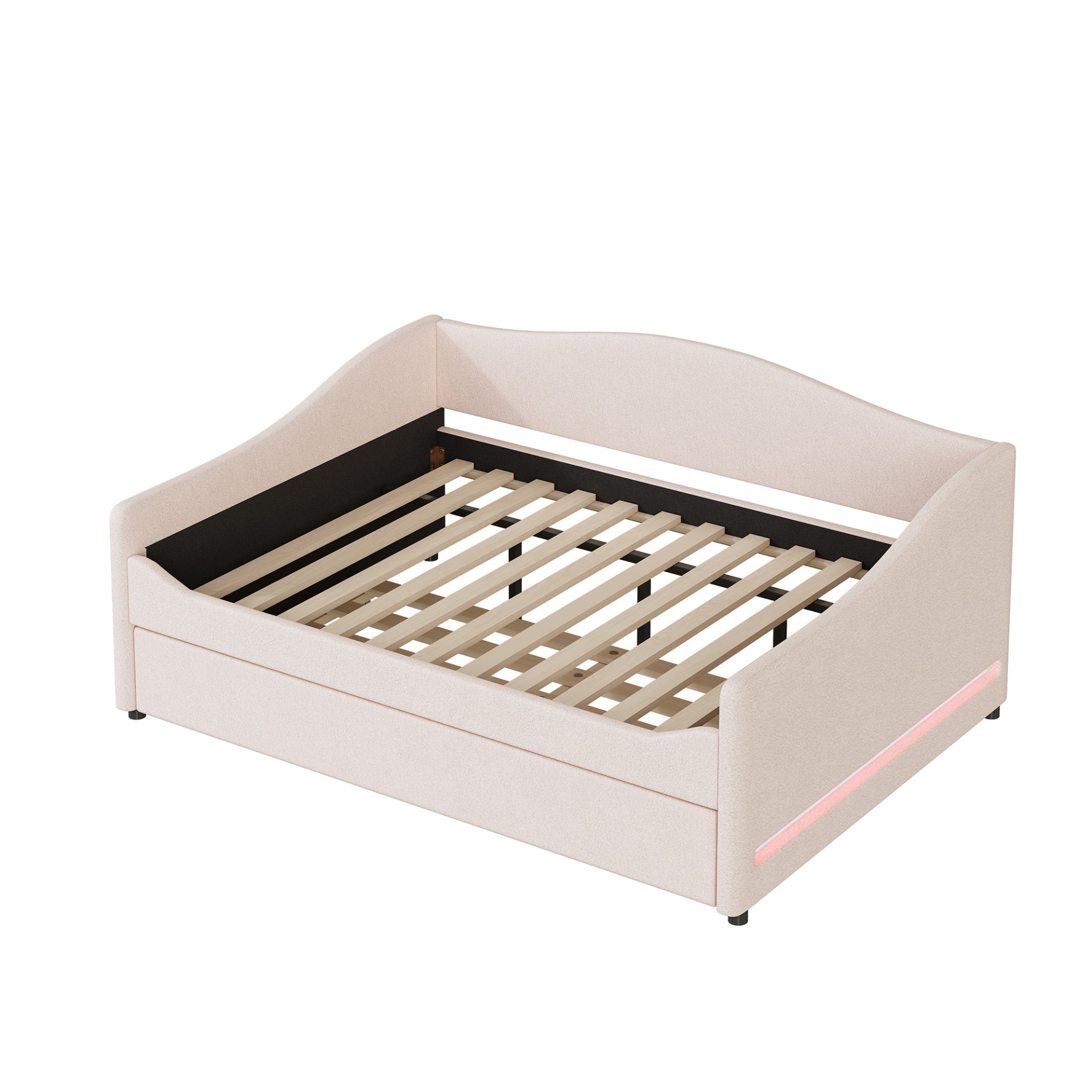 Full Size Upholstered Daybed With Light And Trundle - Beige - Image 6