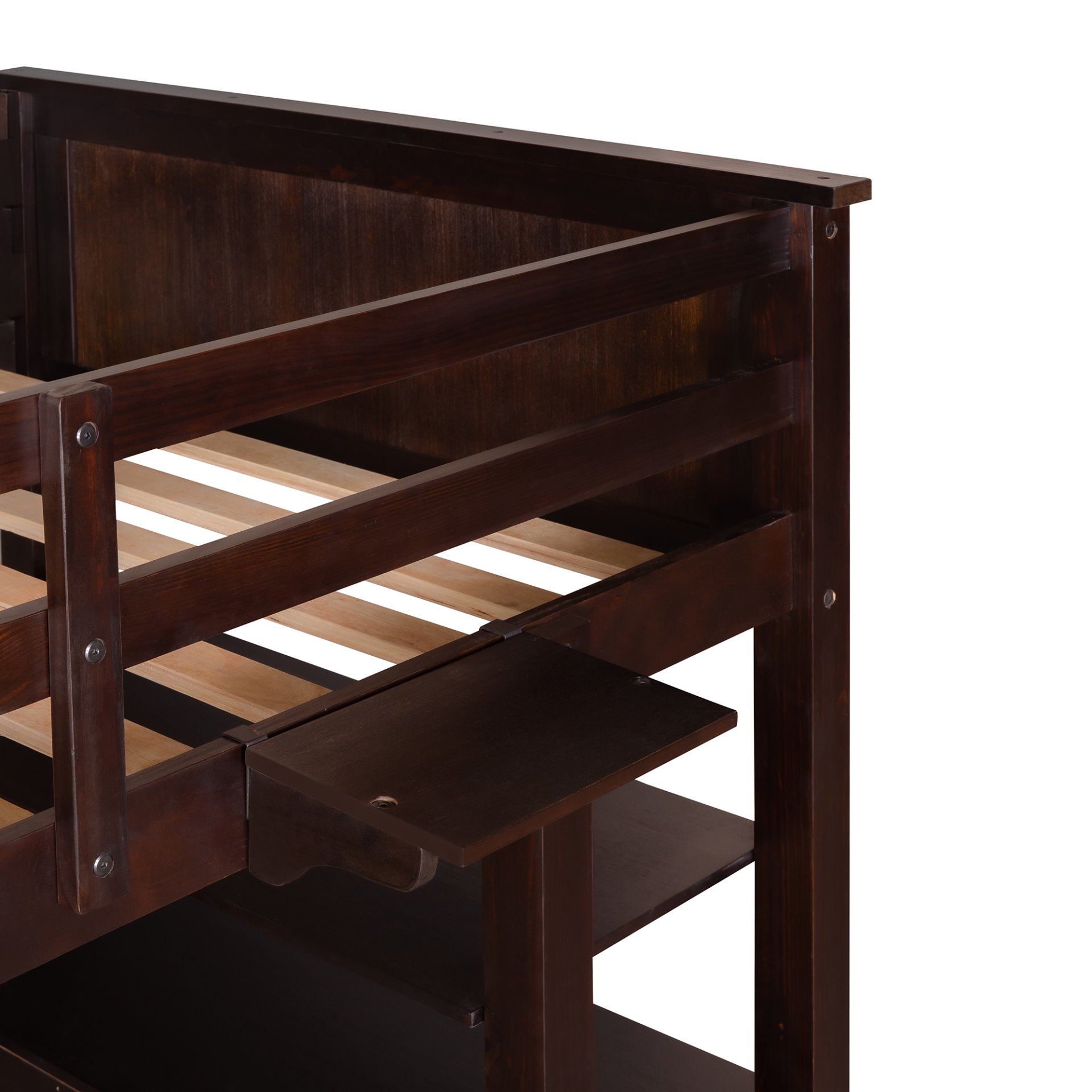 Twin Size Loft Bed With Drawers And Desk, With Shelves - Espresso - Image 11