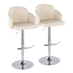 Dahlia - Contemporary Adjustable Barstool With Swivel With Rounded T Footrest (Set of 2) - Chrome / Cream