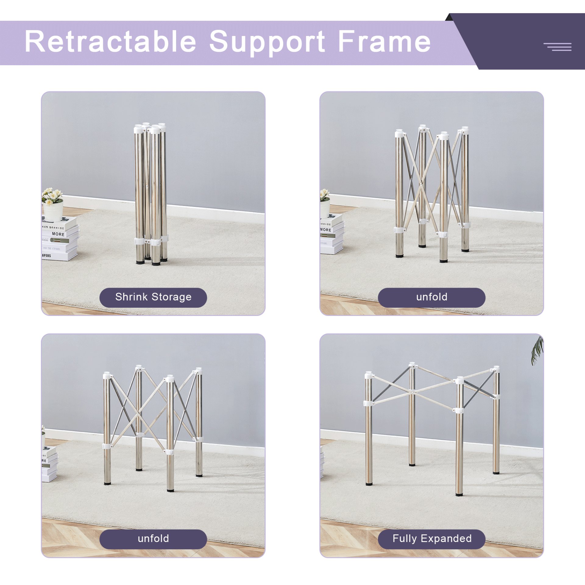 Simple Silver Stainless Steel Folding Table Frame Multifunctional Space Saving Design.Separate Folding Table Legs That Can Be Paired With Various Sizes And Styles Of Tabletops - Silver - Image 6
