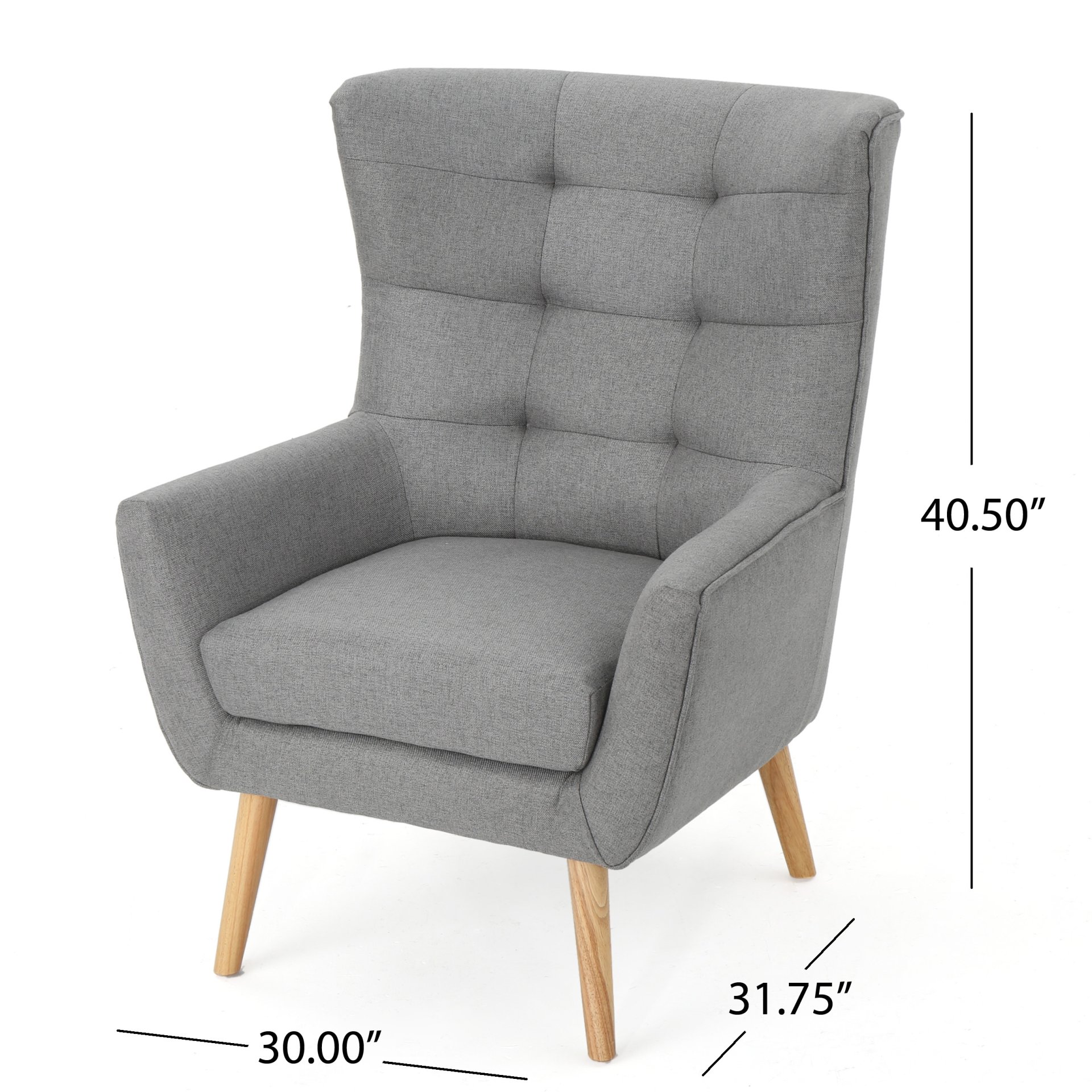 Fabric Club Chair With Rubberwood Legs - Gray - Image 3