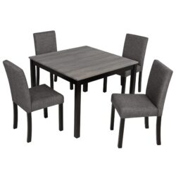 Modern 5 Piece Dining Table Set With 4 Chairs For Kitchen Or Dining Room - Light Gray / Black