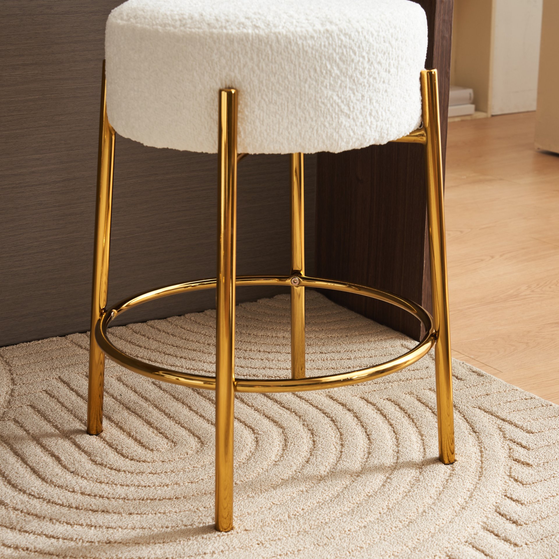 Round Bar Stools (Set of 2), Contemporary Upholstered Dining Stools For Kitchens, Coffee Shops And Bar Stores - White / Gold - Image 9