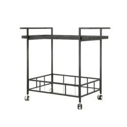 2 Tier Bar Cart, Utility Cart, Rolling Serving Cart, Kitchen Cart With Storage Shelves - Black