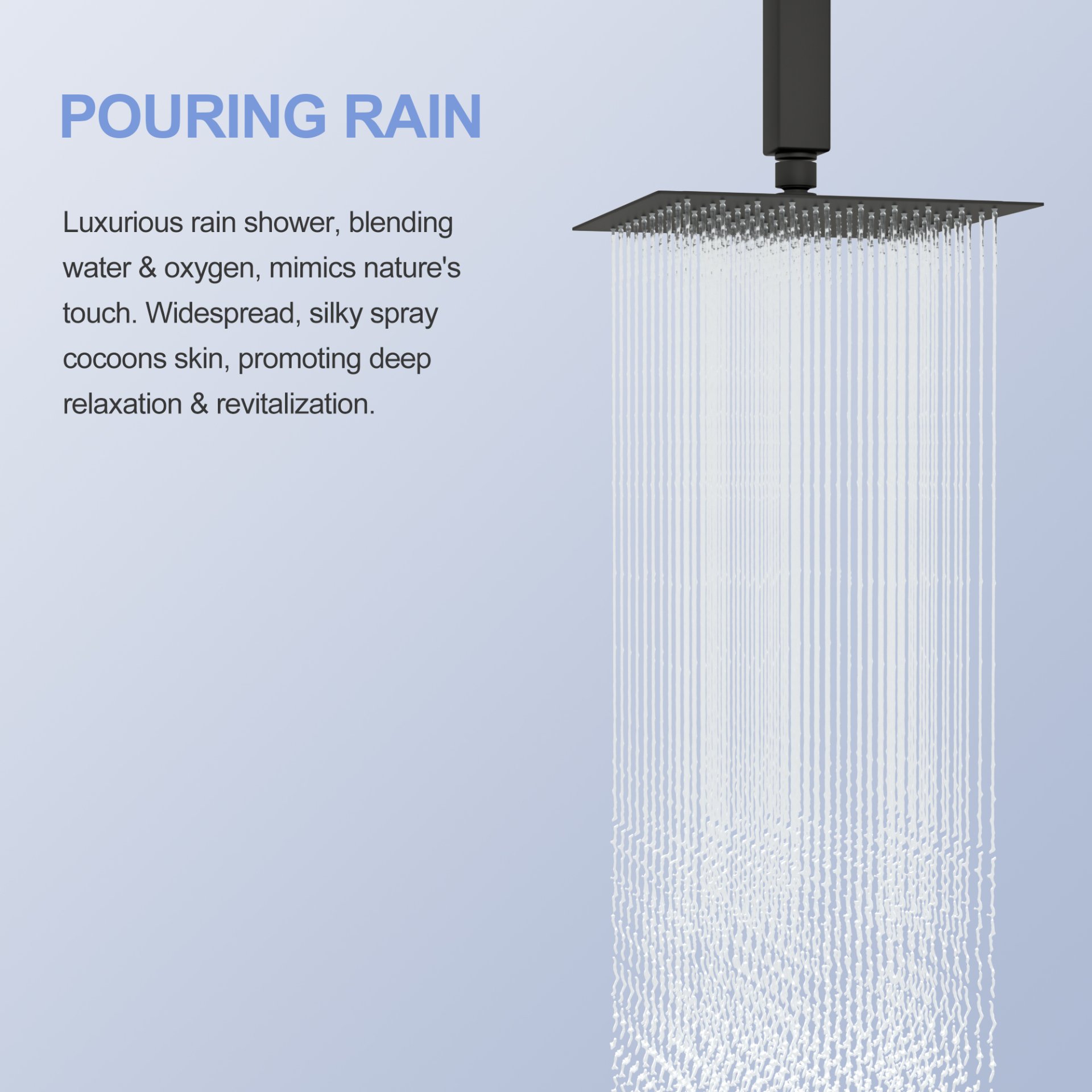 8" Square Rain Shower Head, Ceiling / Wall Mount Stainless Steel Bath Fixture - Matte Black - Image 9