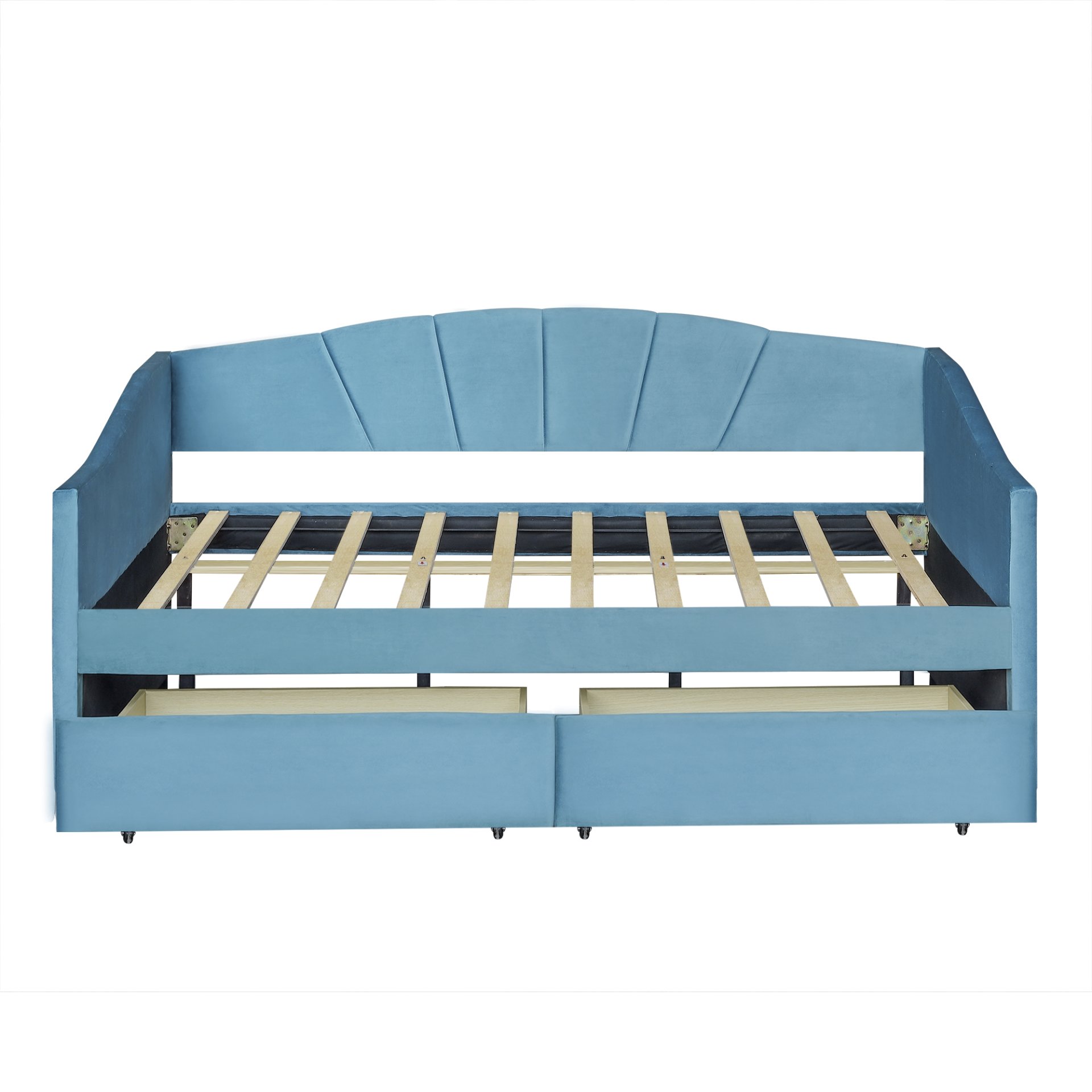 Twin Size Upholstered Daybed With Two Drawers And Slat - Blue - Image 7