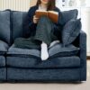 Modern Modular Sectional Sofa Shaped Couch Set With Movable Ottoman - Blue - Image 7