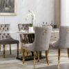 Nikki - Modern, High-End Tufted Solid Wood Contemporary Velvet Upholstered Dining Chair With Golden Stainless Steel Plating Legs, Nailhead Trim (Set of 2) - Gray / Gold - Image 21