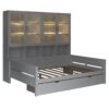 Full Size Daybed With Glass Door Storage Cabinets, Built In LED Lighting And Shelves - White - Image 7