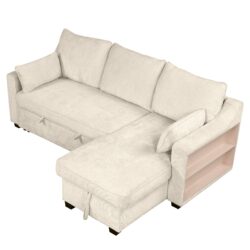 Pull Out Sleeper Sofa L-Shaped Couch Convertible Sofa Bed With Storage Chaise, Storage Racks And USB Ports - Beige