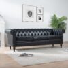 Traditional Square Arm Removable Cushion 3 Seater Sofa - Black - Image 2