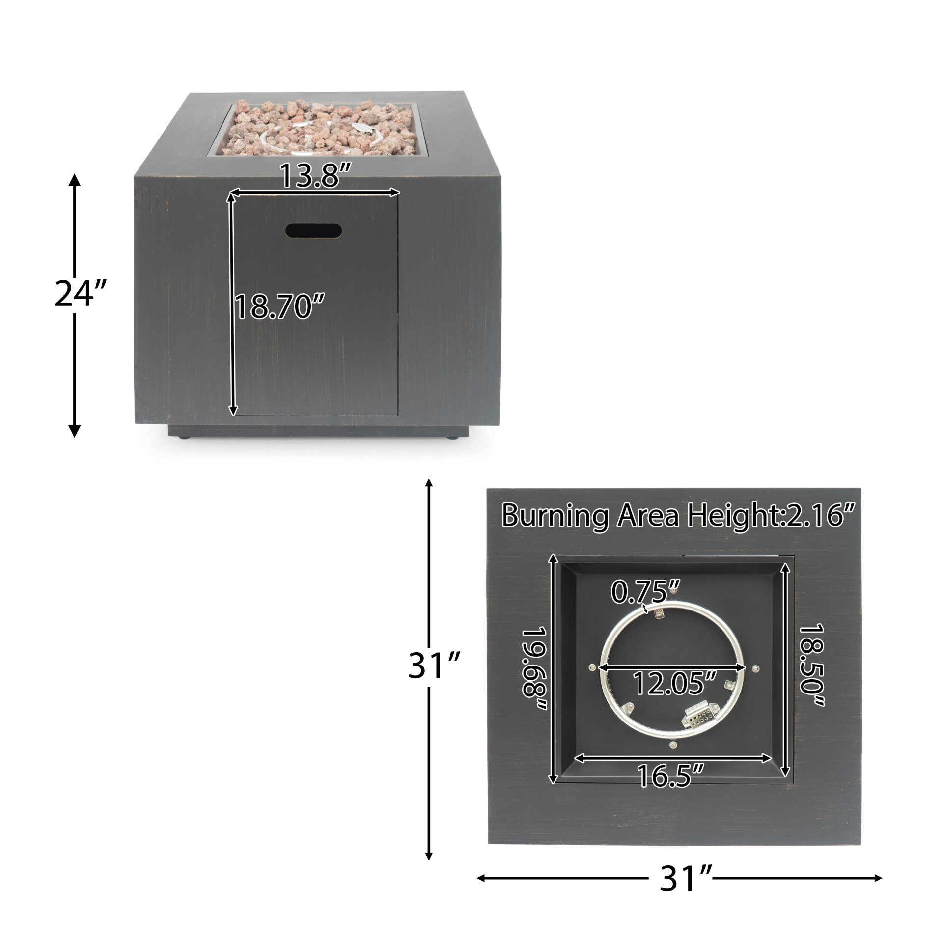 Outdoor Iron Square Propane Fire Pit With Tank Space - Brushed / Brown - Image 3