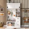 Modern Entryway Bench With Coat Rack, 3 Shelves And Drawers, 3 Sturdy Hooks, Wide Hall Tree With Storage Bench For Hallway - White - Image 4