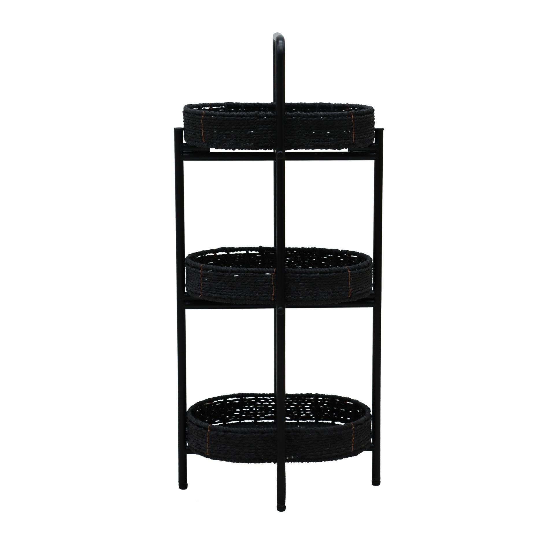 Modern 3 Tier Handwoven Side Table With Oval Organizer In Metal And Paper Rope - Black - Image 10