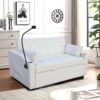 Modern Velvet Loveseat Futon Sofa Couch With Pullout Bed, Adjustable Reclining Backrest, Toss Pillows - Beige - Image 8