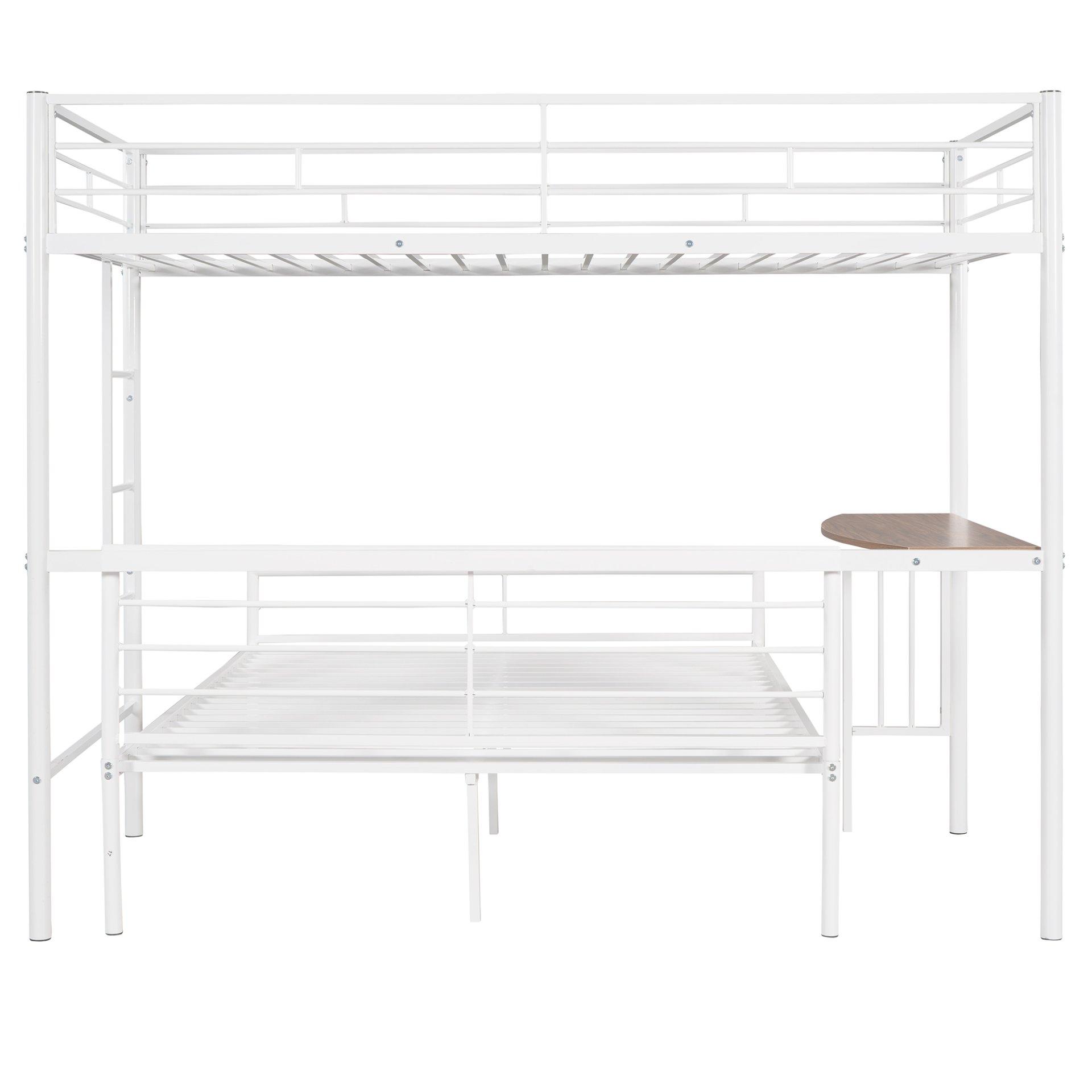 Twin Over Full Metal Bunk Bed With Desk, Ladder And Quality Slats For Bedroom - Metallic White - Image 15