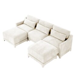Elegant 3 Seater Sofa With Movable Ottomans And Lumbar Pillow - Beige