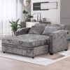 Pull Out Sofa Bed Modern Chenille Convertible Loveseat Sofa With Adjsutable Backrest, 2 Pillows, Cup Holders, USB Ports For Living Room, Apartment - Gray - Image 10