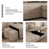 Modern L-Shape 3 Seat Reversible Sectional Couch, Pull Out Sleeper Sofa With Storage Chaise And 2 Stools For Living Room Furniture Set - Cream - Image 7