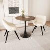 Walnut Color Round Dining Table Set With Tulip Design And 2 Chairs - Beige / Walnut - Image 5