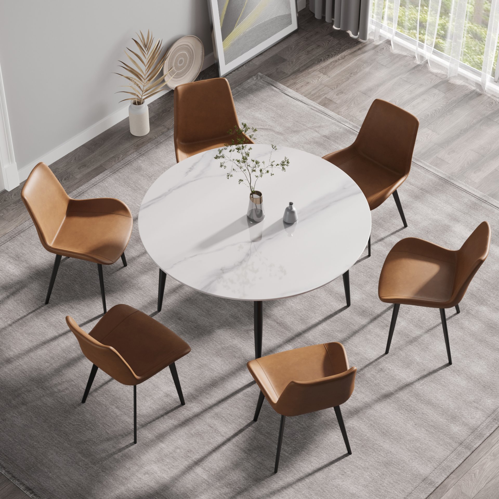 Round Dining Table, Position For 6 People - White / Black - Image 4