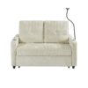 Modern Loveseat Pull Out Sofa Bed With Adjustable Backrest, Two Cup Holders, A Phone Holder, Three Charging Ports And Side Storage Pockets For Living Room - Beige - Image 14