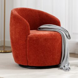 Chenille Fabric Swivel Accent Armchair Barrel Chair With Black Powder Coating Metal Ring - Orange