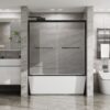 Double Sliding Bathtub Shower Door With Sgcc Clear Tempered Glass - Matte Black - Image 2