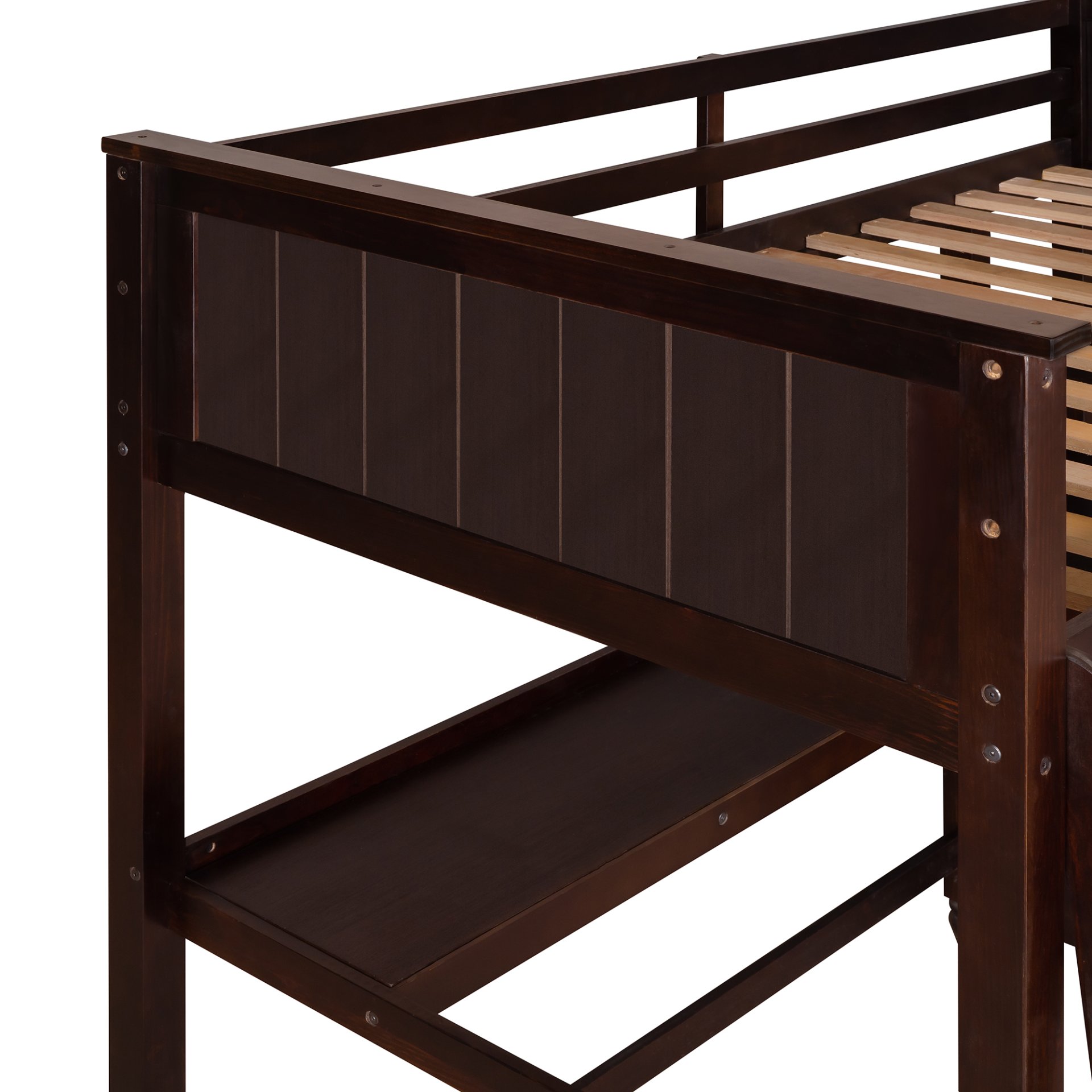 Twin Size Loft Bed With Drawers And Desk, With Shelves - Espresso - Image 12
