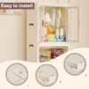 Portable Wardrobe Closet Storage Organizer With Magnetic Doors And Hanging Rod - Cream White - Image 9