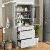 Freestanding Tall Bathroom Cabinet With 2 Adjustable Shelves, 3 Drawers, Soft Close Glass Doors - White - Image 4