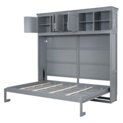 Full Size Murphy Wall Bed With Top Cabinets Space Saving - Gray