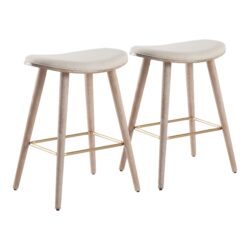Saddle - Contemporary Counter Stool (Set of 2) - White Washed / Cream