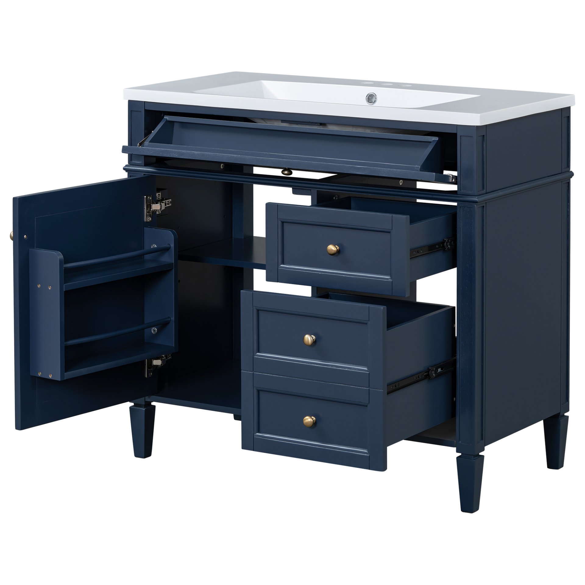 Bathroom Vanity With Top Sink, Modern Bathroom Storage Cabinet With 2 Drawers And A Tip-Out Drawer, Single Sink Bathroom Vanity - Blue - Image 10