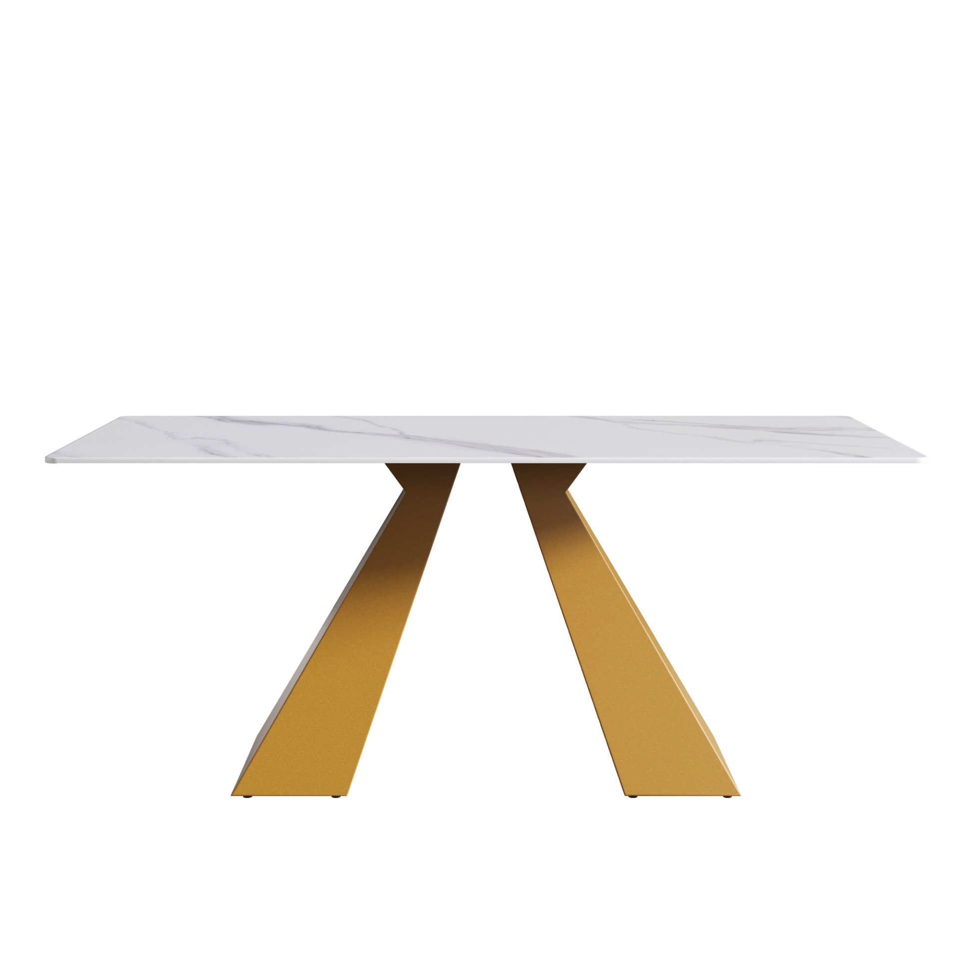 70.87" Modern Artificial Stone White Straight Edge Metal Leg Dining Table - White / Gold - Image 5