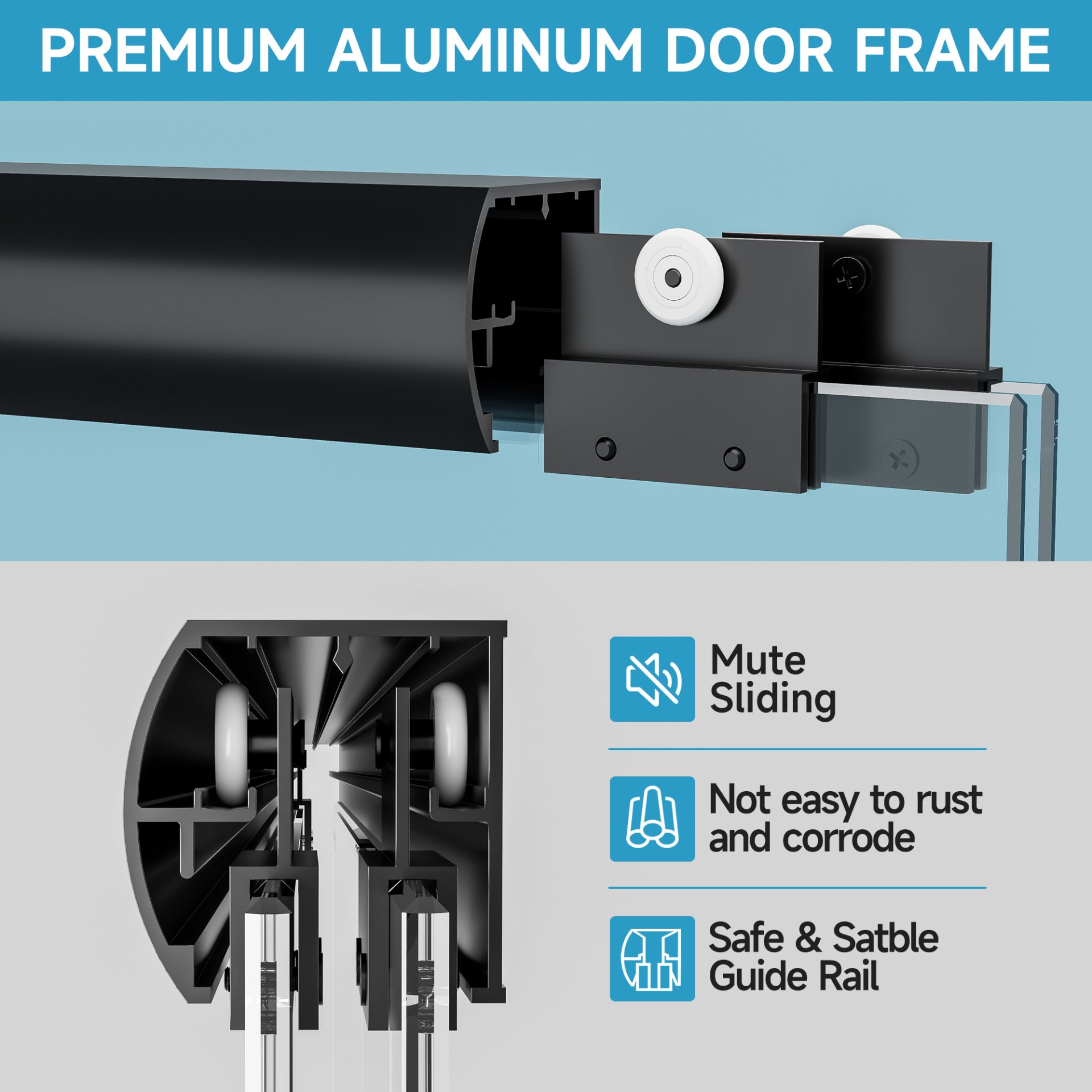 Aluminum Frame Double Sliding Soft Close Bathtub Shower Door, 1 / 4" Tempered Glass And Dual 304 Stainless Steel Handles - Matte Black - Image 7