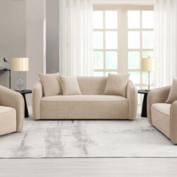 Keith - Chenille 3 Piece Living Room Set (Comes With Matching Color Toss Pillows) - Beige