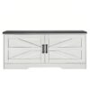 2 Tier Shoe Bench With Padded Seat, 2 Barn Doors And Adjustable Shelves, For Entryway And Living Room - White - Image 12