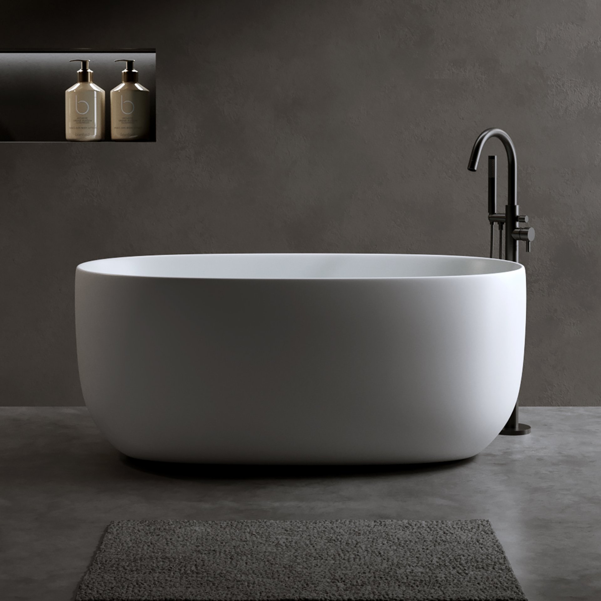 Independent Solid Surface Resin Stone Bathtub, A Modern Designed Independent Bathtub With Pop-Up Drainage And Overflow Pipes, Suitable For Small Households - Matte White - Image 2