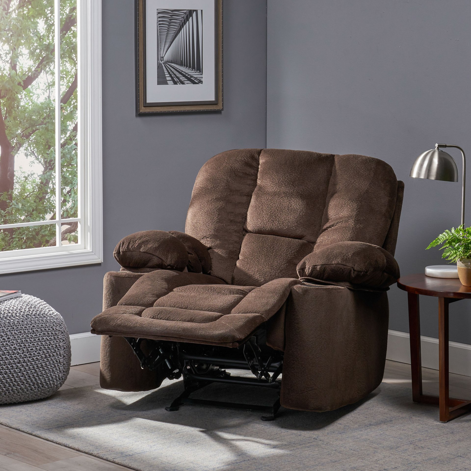 Luxurious Manual Recliner Chair With Skin-Friendly And Dual Cup Holders - Chocolate - Image 9