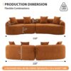 Compression Sofa:4 Seater Orange Sofa With Wood Grain Chenille Fabric, 30D, 60 Hardness Full Sponge, 4 Pillows For Living Room, Home Furniture Sleeper Sectional Sofa For Apartment - Image 7