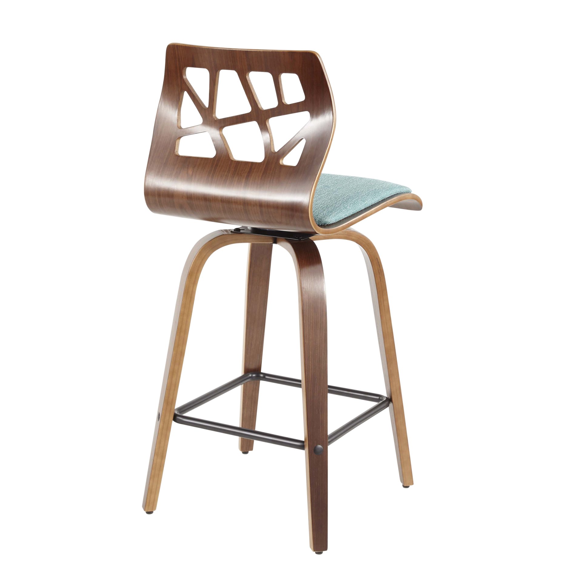 Folia - Mid-Century Modern Counter Stool (Set of 2) - Walnut / Teal - Image 4