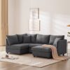 Modern Sectional Sofa With Vertical Stripes, 2 Pillows, 5 Seat Couch With Convertible Ottoman, Various Combinations, L-Shape Indoor Furniture - Dark Gray - Image 17