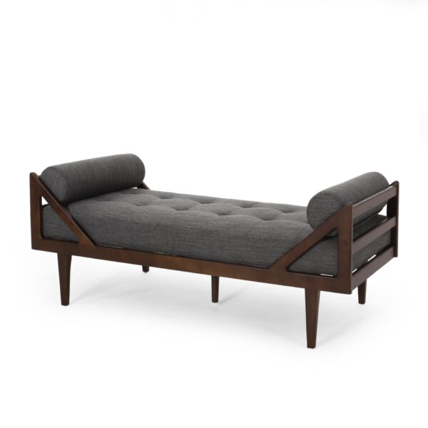 Contemporary Fabric Chaise Lounge With Button Tufted Waffle Stitching And Rolled Accent Pillows - Charcoal