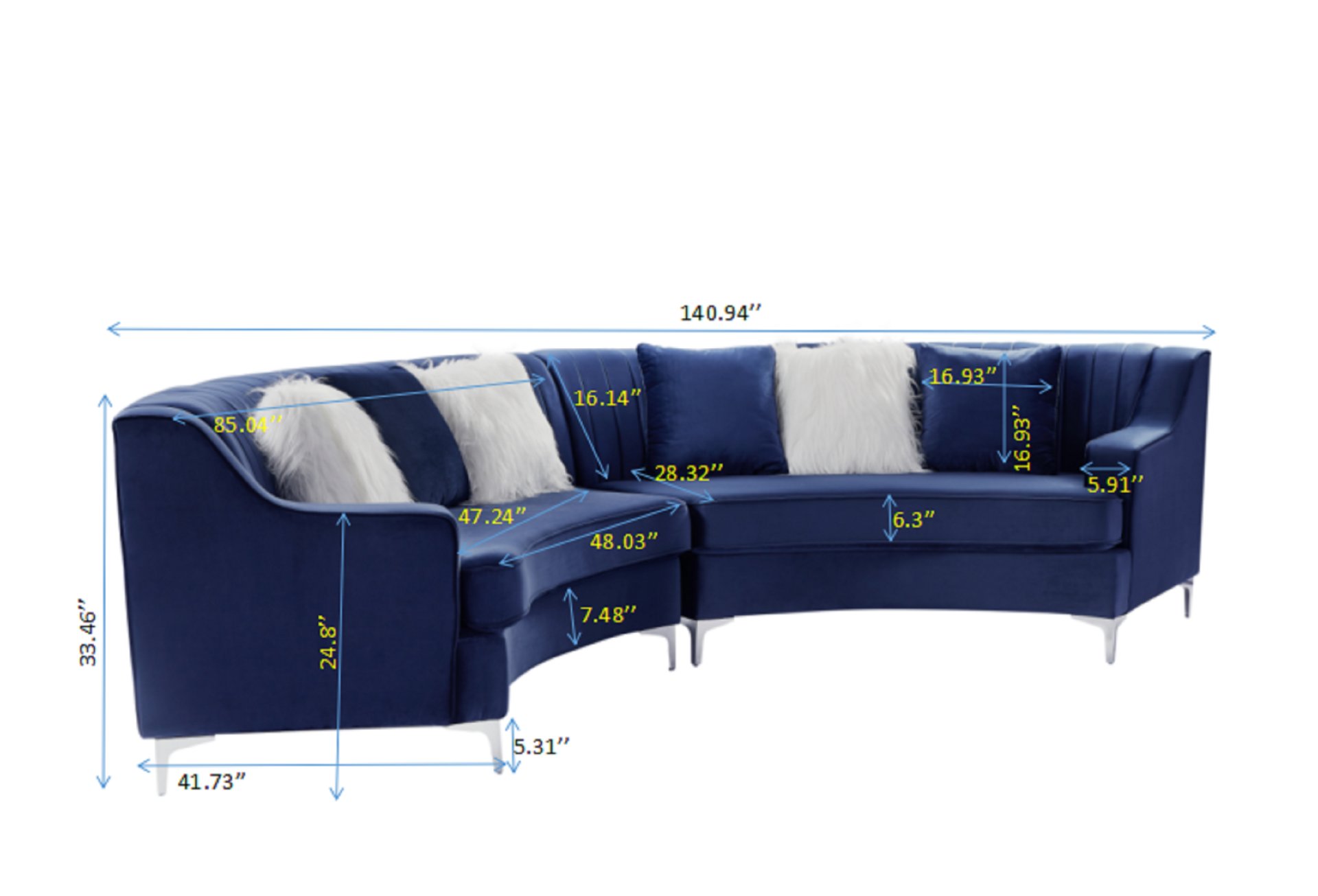 Velvet Curved Sofa - Navy Blue - Image 3