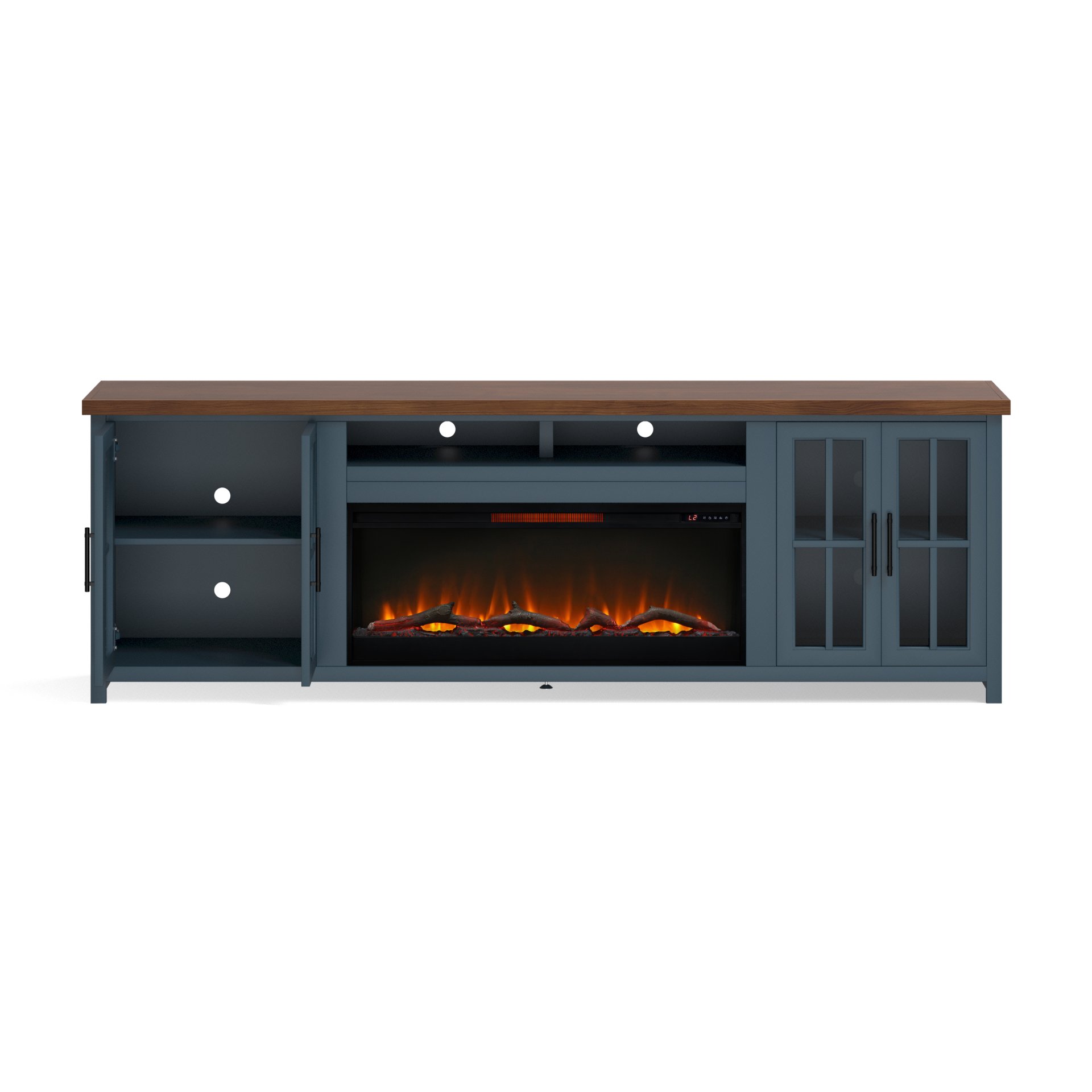 Nantucket - Fireplace TV Stand Console For TVs Up To 100" - Blue Denim, Whiskey - Image 9