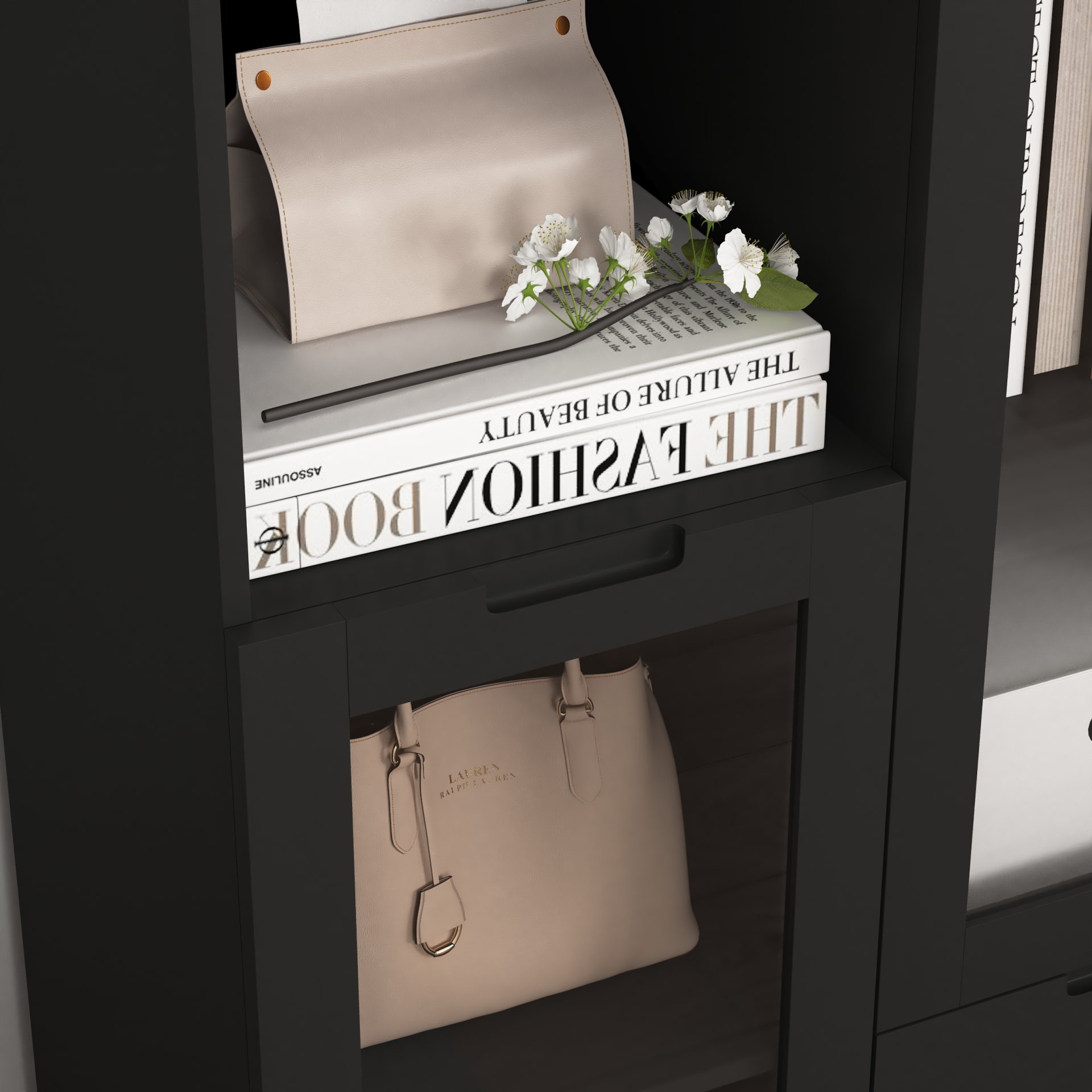 Modern Painted Cabinet With Glass Doors And Drawer - Black - Image 9